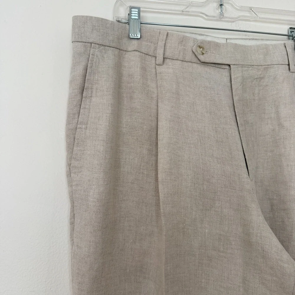 Murano Linen Pleated Pants Mens Beige Size 38 x 32 | RN58909